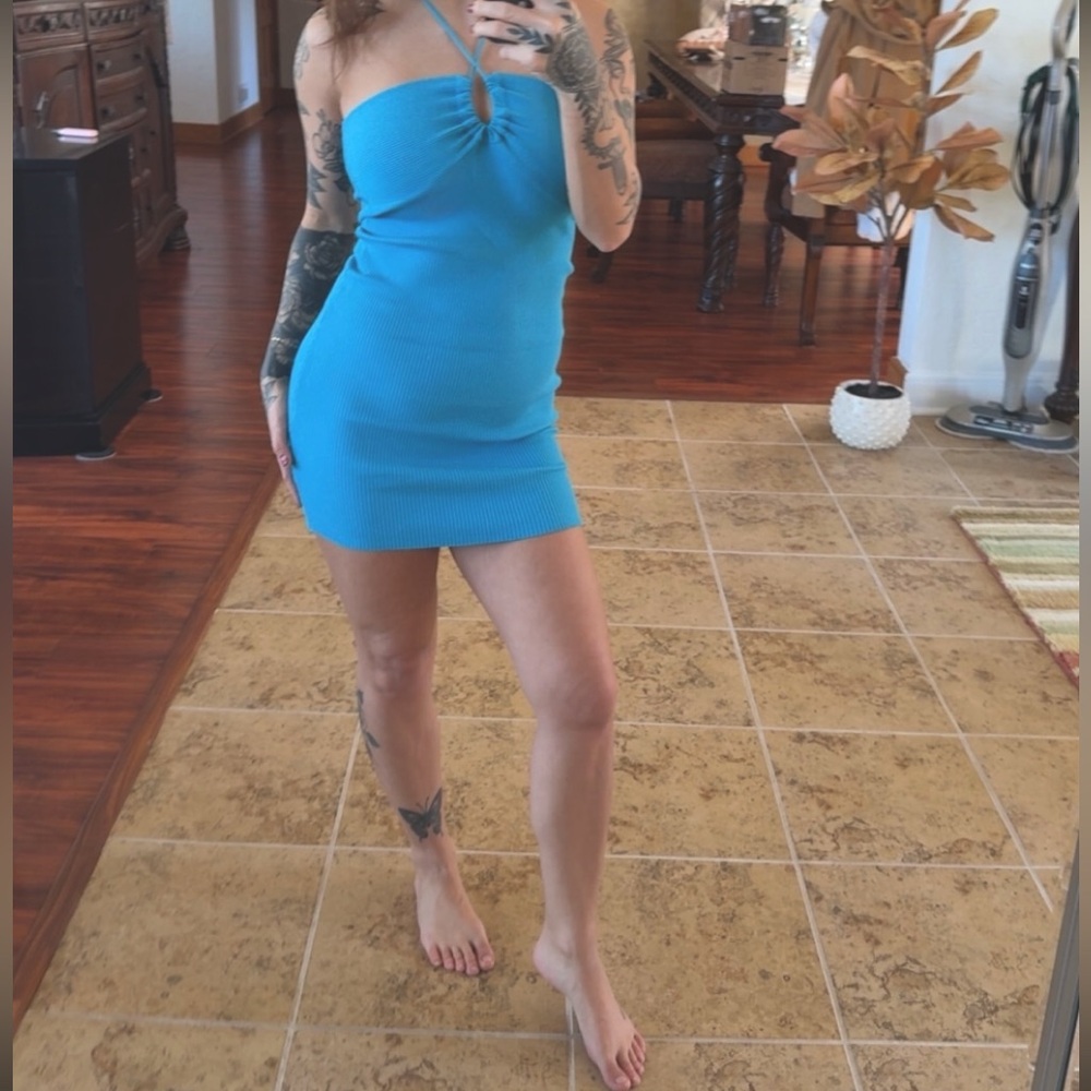 Blue Halter Neck Mini Dress
